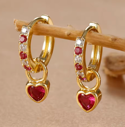 Stainless Steel Green Pink Red Heart Crystal Zirconia Drop Earrings For Women Circle Charm Dangle Earring Korean Fashion Jewelry (Private Listing U4566170)