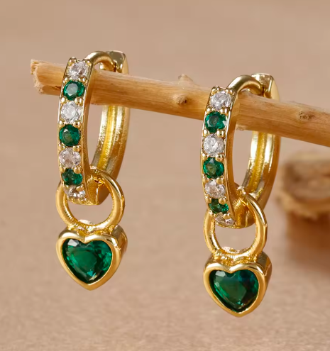 Stainless Steel Green Pink Red Heart Crystal Zirconia Drop Earrings For Women Circle Charm Dangle Earring Korean Fashion Jewelry (Private Listing U4566170)