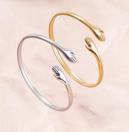 Romantic Hug Hands Embrace Adjustable Open Bracelet Love Hand Cuff Thin Bangle for Women Men Couple Jewelry Chic Wedding Gifts (Private Listing U4566170)