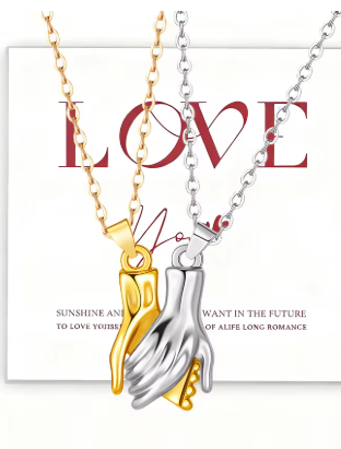 Creative Magnetic Clasp Hold Hand Pendant Necklace, Stainless Steel Hand in Hand Couples Necklace for Lover Valentine's Day Gift (Private Listing U4566170)