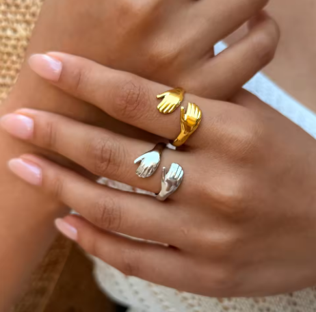 Cazador Waterproof Hands Hug Rings Stainless Steel Geometric Open Finger Rings for Women Jewelry Trendy Birthday Valentine Gift 1 sold (Private Listing U4566170)