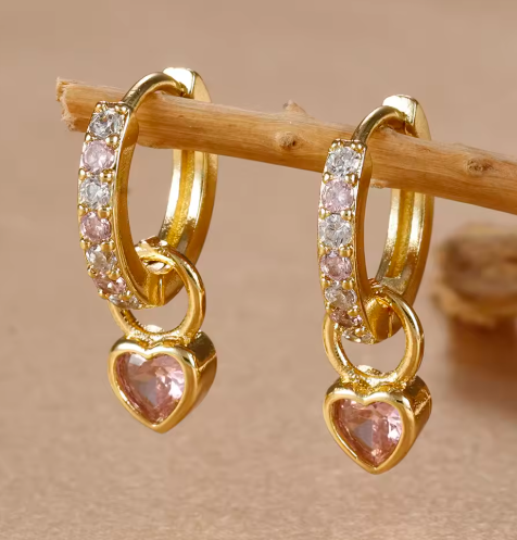 Stainless Steel Green Pink Red Heart Crystal Zirconia Drop Earrings For Women Circle Charm Dangle Earring Korean Fashion Jewelry (Private Listing U4566170)